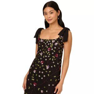 Adrianna Papell Women's Beaded Chiffon Shift Dress Black Multi Size 8